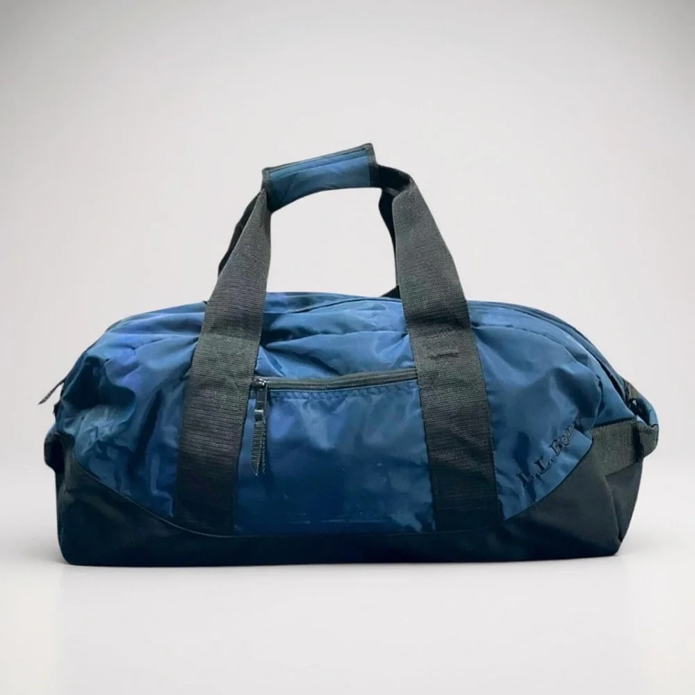 🎒 L.L. Bean Duffel Bag Navy Blue Black Nylon‎ Gym Travel Tote Bag